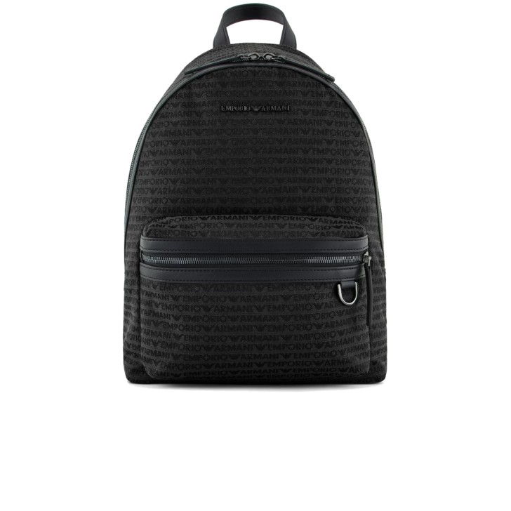 EMPORIO ARMANI ZAINO IN TESSUTO JACQUARD LETTERING ALL OVER BLACK