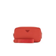 EMPORIO ARMANI BEAUTY CASE ORANGE IN PELLE RIGENERATA SAFFIANO CON LACCIO DA POLSO E PLACCHETTA AQUILA ASV	