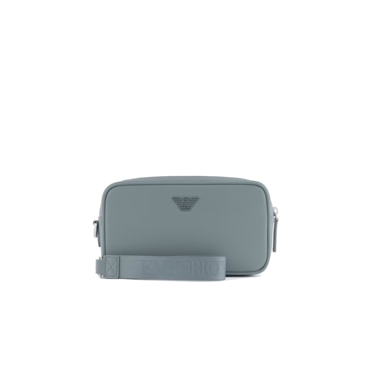 EMPORIO ARMANI BEAUTY CASE POLVERE IN PELLE RIGENERATA SAFFIANO CON LACCIO DA POLSO E PLACCHETTA AQUILA ASV