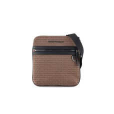 EMPORIO ARMANI TRACOLLA PIATTA IN TESSUTO JACQUARD LETTERING ALL OVER BROWN