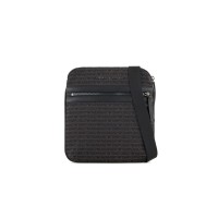 EMPORIO ARMANI TRACOLLA PIATTA IN TESSUTO JACQUARD LETTERING ALL OVER BLACK