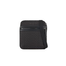 EMPORIO ARMANI TRACOLLA PIATTA IN TESSUTO JACQUARD LETTERING ALL OVER BLACK