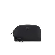 EMPORIO ARMANI BEAUTY CASE CON LACCIO DA POLSO IN NYLON RICICLATO ASV BLACK CON LOGO EAGLE IN METALLO