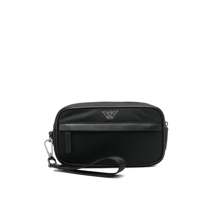 EMPORIO ARMANI BEAUTY CASE IN NYLON BLACK CON LACCIO DA POLSO E LOGO EAGLE IN METALLO 