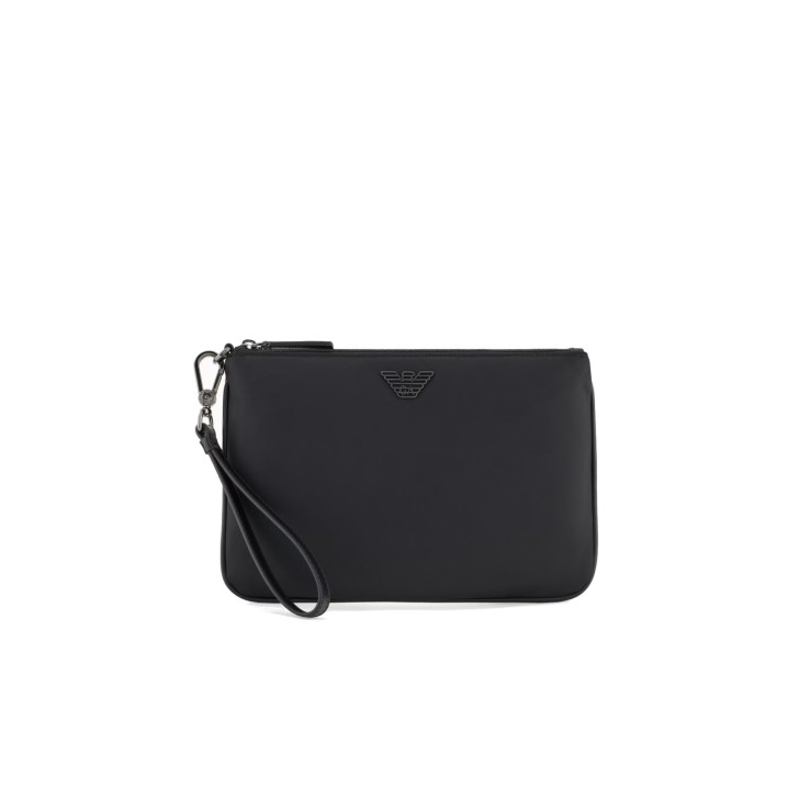 EMPORIO ARMANI POCHETTE IN NYLON RICICLATO ASV BLACK CON LACCIO DA POLSO E LOGO EAGLE IN METALLO 