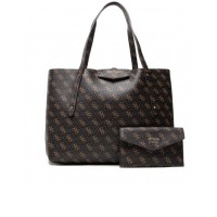 Guess Borsa a spalla Marrone con stampa logo All over reversibile e maxi pochette interna estraibile con manico e chiusura con zip