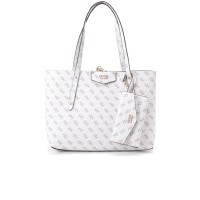 Guess Borsa a spalla Bianca con stampa logo All over reversibile e maxi pochette interna estraibile con manico e chiusura con zip