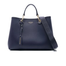 EMPORIO ARMANI BORSA A MANO MYEA BAG BLUE STAMPA CERVO CON TRACOLLA IN NASTRO BLUE CON LOGO LETTERING REGOLABILE, ESTRAIBILE
