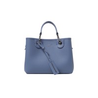 EMPORIO ARMANI SHOPPING BAG SMALL A MANO BLU CON TRACOLLA IN NASTRO BLU CON LOGO LETTERING ALL OVER REGOLABILE ESTRAIBILE	