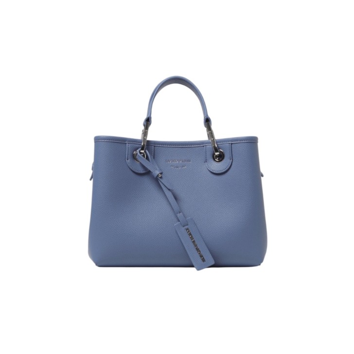 EMPORIO ARMANI SHOPPING BAG SMALL A MANO BLU CON TRACOLLA IN NASTRO BLU CON LOGO LETTERING ALL OVER REGOLABILE ESTRAIBILE	