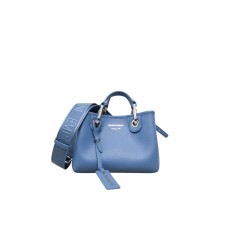 EMPORIO ARMANI MINI BORSA A MANO MYEA BAG BLU STAMPA CERVO CON TRACOLLA IN NASTRO CON LOGO LETTERING ALL OVER REGOLABILE ESTRAIBILE	