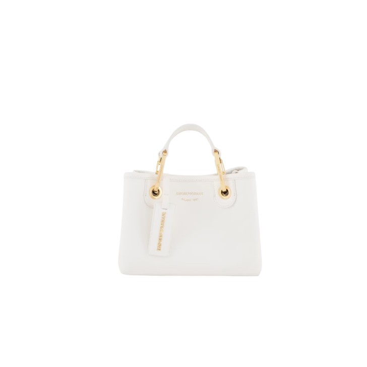 EMPORIO ARMANI MINI BORSA A MANO MYEA BAG WHITE STAMPA CERVO CON TRACOLLA IN NASTRO CON LOGO LETTERING ALL OVER REGOLABILE ESTRAIBILE