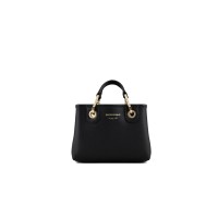 EMPORIO ARMANI MINI BORSA A MANO MYEA BAG BLACK STAMPA CERVO CON TRACOLLA IN NASTRO CON LOGO LETTERING ALL OVER REGOLABILE ESTRAIBILE	