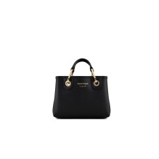EMPORIO ARMANI MINI BORSA A MANO MYEA BAG BLACK STAMPA CERVO CON TRACOLLA IN NASTRO CON LOGO LETTERING ALL OVER REGOLABILE ESTRAIBILE	