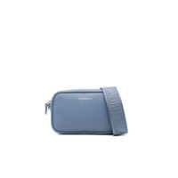EMPORIO ARMANI MINI BAG BLU CON TRACOLLA IN NASTRO CON LOGO LETTERING ALL OVER REGOLABILE ESTRAIBILE	