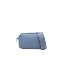EMPORIO ARMANI MINI BAG BLU CON TRACOLLA IN NASTRO CON LOGO LETTERING ALL OVER REGOLABILE ESTRAIBILE	