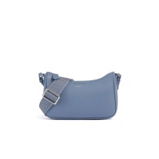 EMPORIO ARMANI MINI BAG BAGUETTE BLU CON TRACOLLA IN NASTRO CON LOGO LETTERING ALL OVER REGOLABILE ESTRAIBILE	