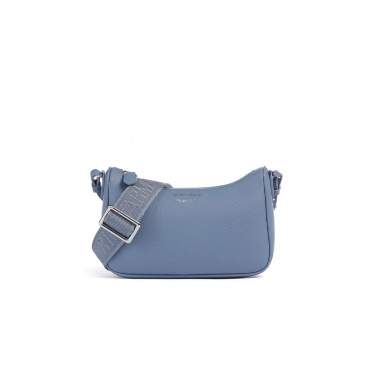 EMPORIO ARMANI MINI BAG BAGUETTE BLU CON TRACOLLA IN NASTRO CON LOGO LETTERING ALL OVER REGOLABILE ESTRAIBILE	