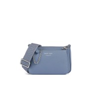EMPORIO ARMANI MINI BAG DOPPIA BLU CON TRACOLLA IN NASTRO CON LOGO LETTERING ALL OVER REGOLABILE ESTRAIBILE	