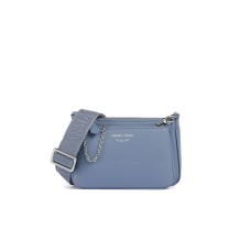EMPORIO ARMANI MINI BAG DOPPIA BLU CON TRACOLLA IN NASTRO CON LOGO LETTERING ALL OVER REGOLABILE ESTRAIBILE	