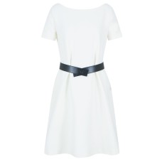 EMPORIO ARMANI ABITO A MANICA CORTA WHITE IN JERSEY OTTOMAN CON SCOLLO A BARCA E CINTURA BLACK CON LOGO EAGLE	