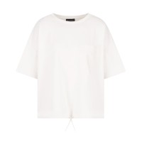 EMPORIO ARMANI T-SHIRT WHITE IN JERSEY DI COTONE SUPIMA CON TASCA A TOPPA LOGATA ASV CON LOGO AQUILA IN STRASS