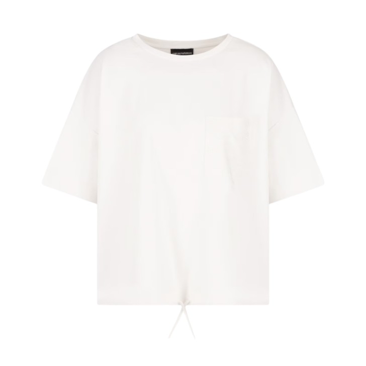EMPORIO ARMANI T-SHIRT WHITE IN JERSEY DI COTONE SUPIMA CON TASCA A TOPPA LOGATA ASV CON LOGO AQUILA IN STRASS