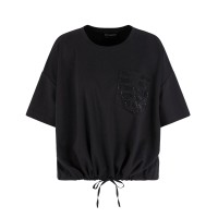 EMPORIO ARMANI T-SHIRT BLACK IN JERSEY DI COTONE SUPIMA CON TASCA A TOPPA LOGATA ASV CON LOGO AQUILA IN STRASS
