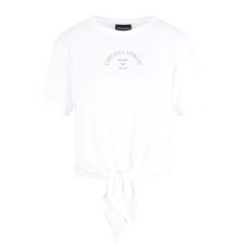 EMPORIO ARMANI T-SHIRT WHITE CON NODO IN LIGHT JERSEY E LOGO LETTERING 