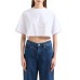 EMPORIO ARMANI T-SHIRT CROPPED A MANICA CORTA IN JERSEY STRETCH WHITE CON MAXI AQUILA IN STRASS SILVER	