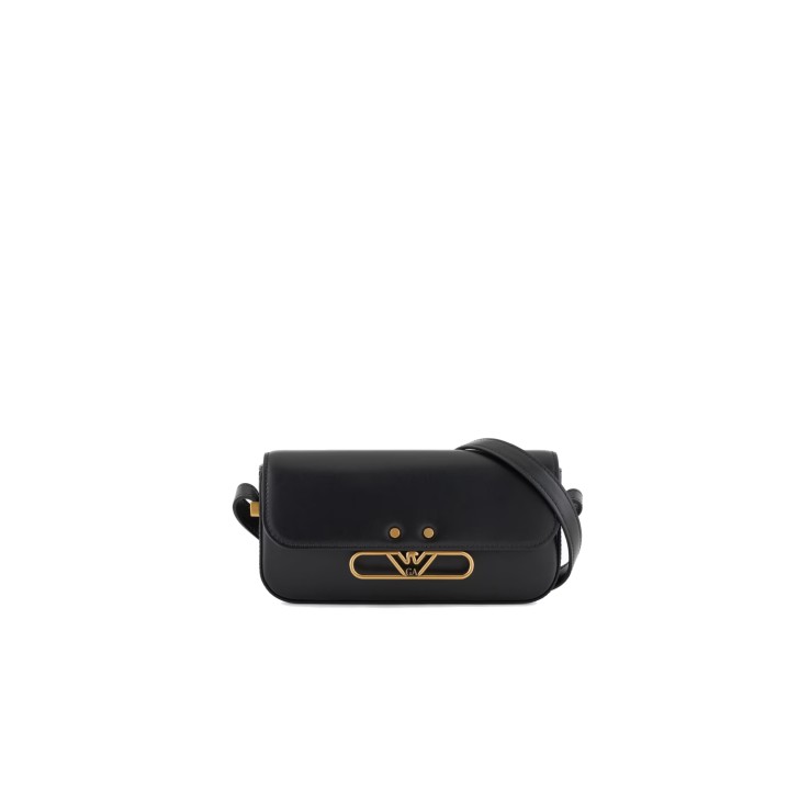 EMPORIO ARMANI MINI BAG A TRACOLLA IN LEATHER LISCIA BLACK CON LOGO AQUILA IN METALLO