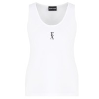 EMPORIO ARMANI TOP IN JERSEY DI COTONE STRETCH WHITE CON LOGO EA BLACK GOMMATO