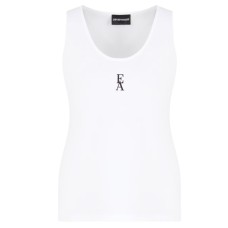 EMPORIO ARMANI TOP IN JERSEY DI COTONE STRETCH WHITE CON LOGO EA BLACK GOMMATO
