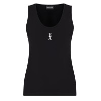 EMPORIO ARMANI TOP IN JERSEY DI COTONE STRETCH BLACK CON LOGO EA WHITE GOMMATO