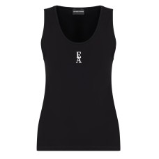 EMPORIO ARMANI TOP IN JERSEY DI COTONE STRETCH BLACK CON LOGO EA WHITE GOMMATO