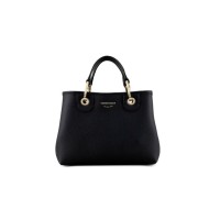 Emporio Armani Borsa a mano MyEA Bag Small Nera stampa cervo con tracolla in nastro con logo lettering All Over regolabile, estraibile