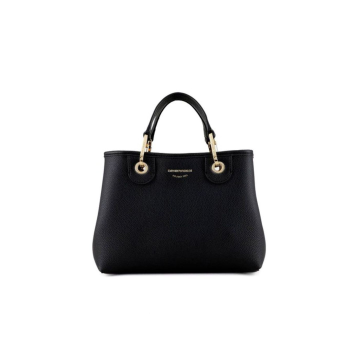 Emporio Armani Borsa a mano MyEA Bag Small Nera stampa cervo con tracolla in nastro con logo lettering All Over regolabile, estraibile