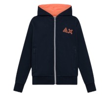 SUN68 FELPA IN COTONE FULL ZIP CON CAPPUCCIO NAVY BLUE 