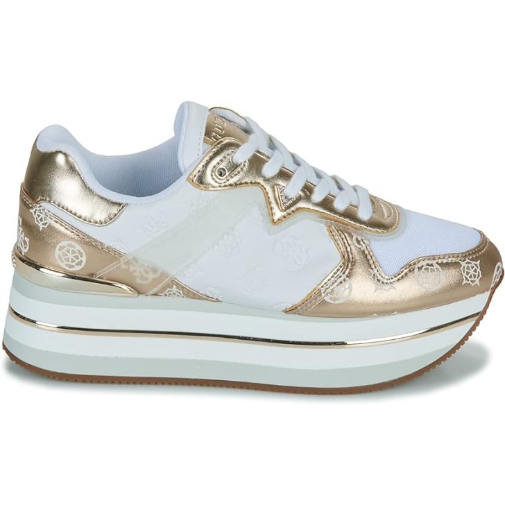 Guess Sneakers bianca con logo All Over e inserti laminati oro