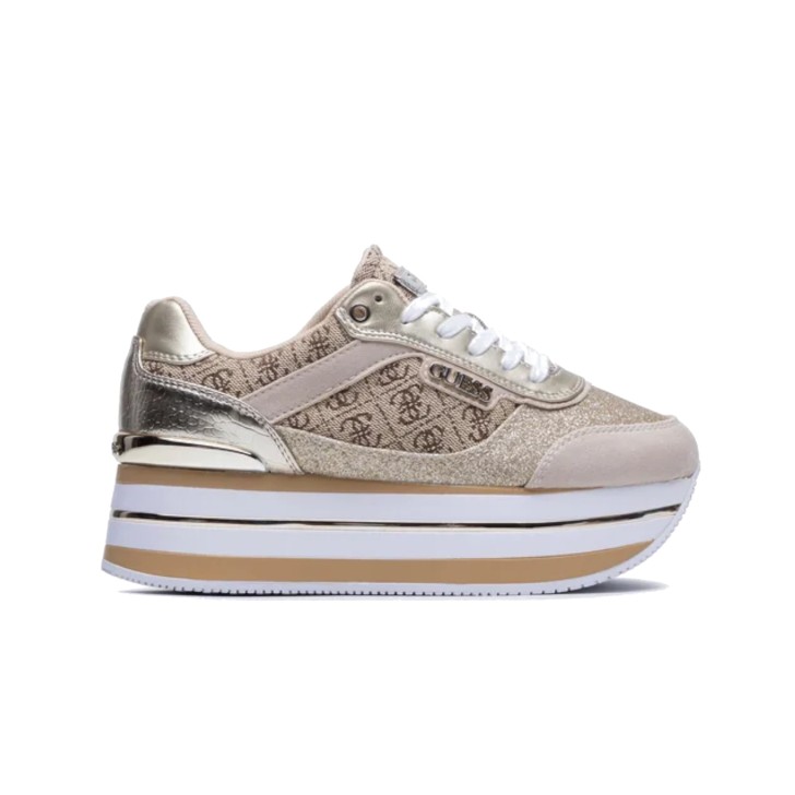 GUESS SNEAKER HANSIT BEIGE 4G LOGO ALL OVER E GLITTER GOLD 