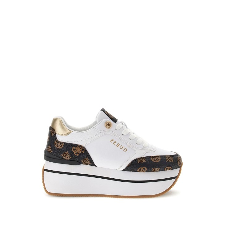 Guess sneakers bianca e marrone con logo laterale