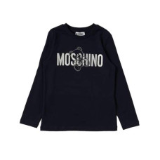 Moschino T- Shirt Nera manica lunga in cotone con logo lettering e Teddy Bear