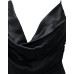 Giulia N Couture Abito nero in raso con spacco e bottoni con strass