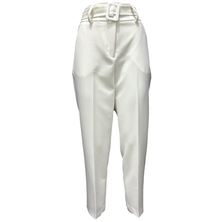 Giulia N Couture Pantalone bianco a vita alta con due tasche america e cintura in vita estraibile