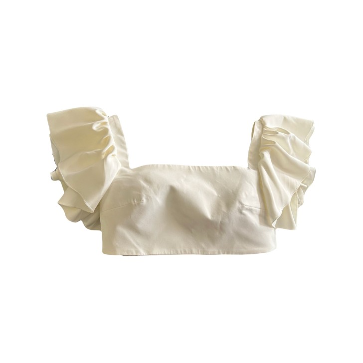 Giulia N Couture Top corto bianco a manica corta con volant