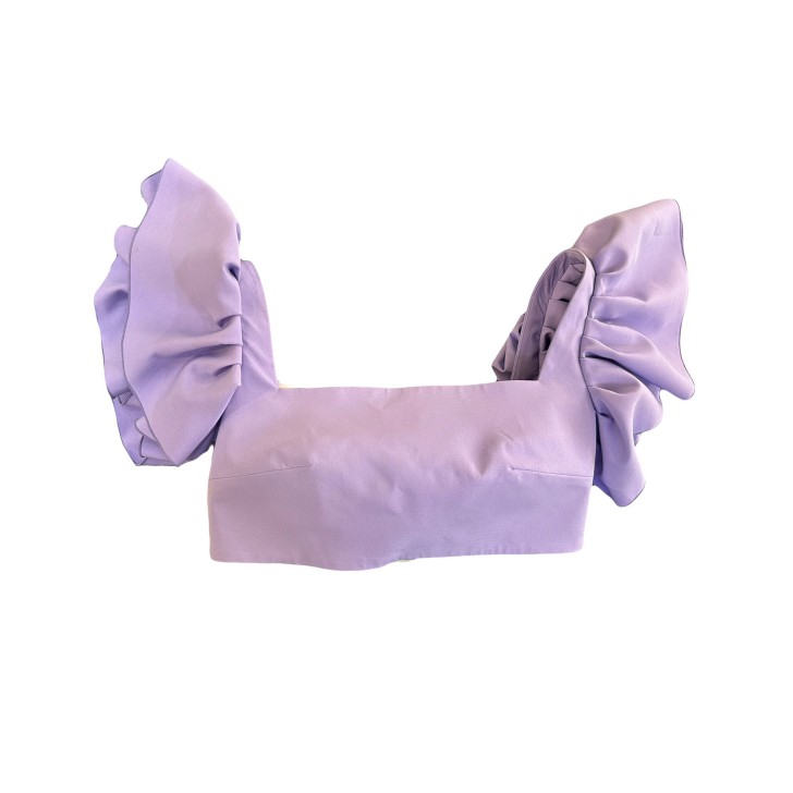 Giulia N Couture Top corto lilla a manica corta con volant