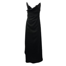 Giulia N Couture Abito lungo nero in raso con spalline sottile e scollo morbido