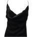 Giulia N Couture Abito lungo nero in raso con spalline sottile e scollo morbido