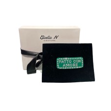 Giulia N Couture Fermacapelli in plexiglass verde con logo FATTO CON AMORE in strass