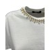Giulia N Couture T-Shirt corta in cotone bianca Oversize a manica corta con dettaglio gioiello estraibile